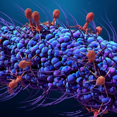 Viruses attack and infect a bacterium. Credit: Design_Cells/Shutterstock.